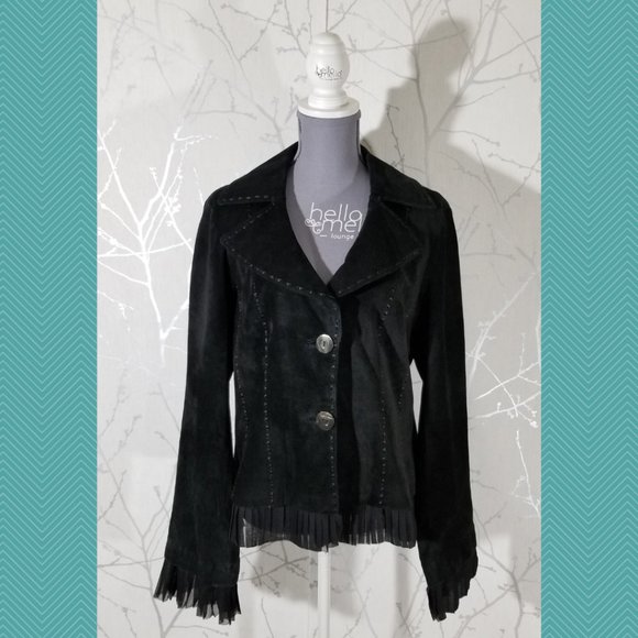 Danier Black Suede Blazer Jacket w/ Pleated Trim